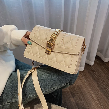Beige Роскошная брендовая клетчатая квадратная сумка модная Новая высококачественная кожаная женская дизайнерская сумка с цепочкой на плечо - Цвет: Beige