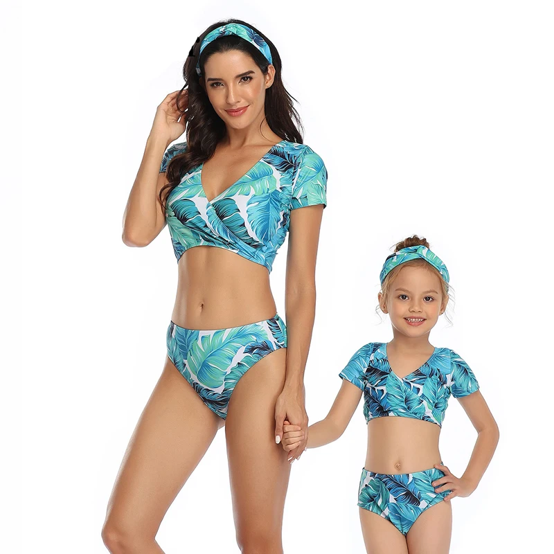 Купальник из двух предметов с высокой талией для родителей и детей женский