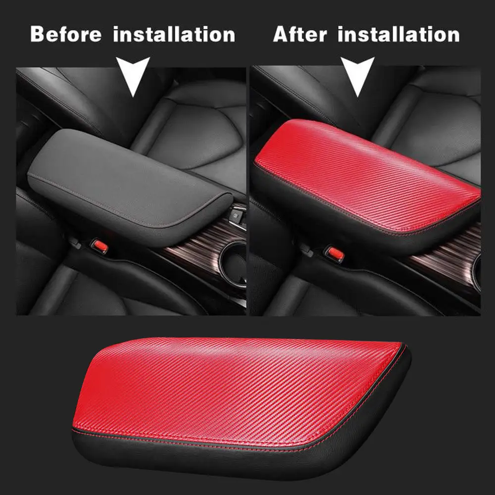 

For Toyota Camry 2018 19 Red Leather Center Armrest Surface Case Cover Trim