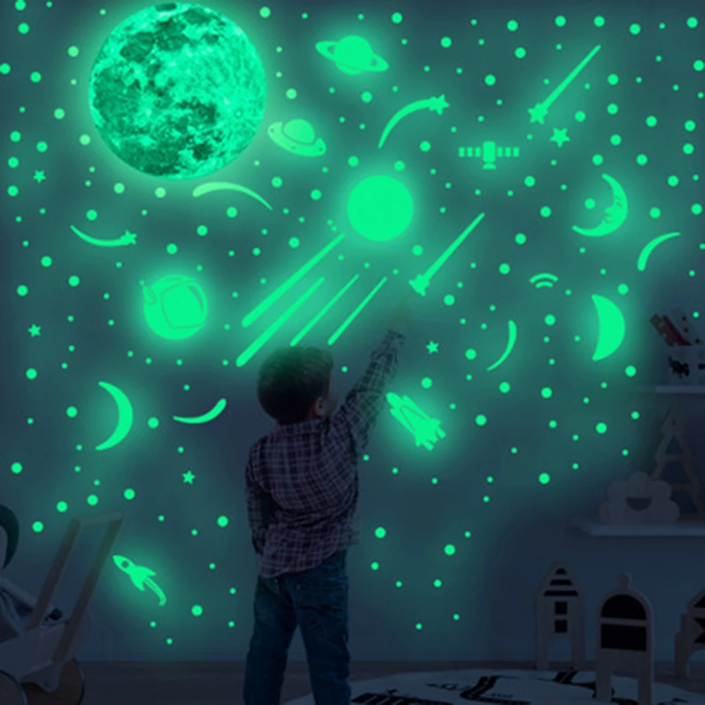 

808Pcs Glow In The Dark Luminous Stars And Moon Planet Space Wall Stickers Decal 20cm*11cm*4pcs,30cm