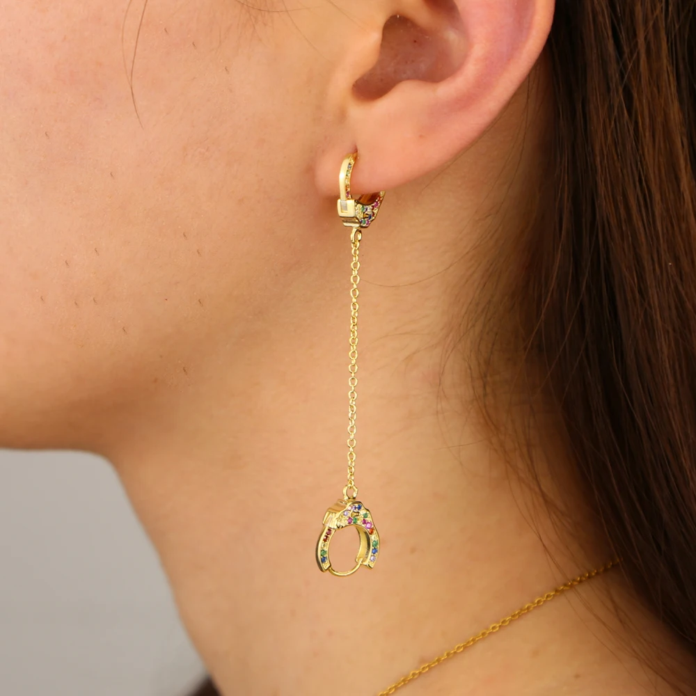 2021 Summer New Fashion Colorful Jewelry Authentic 925 Sterling Silver Handcuff Long Chain Earring For Women Charm Rainbow Gifts | Украшения