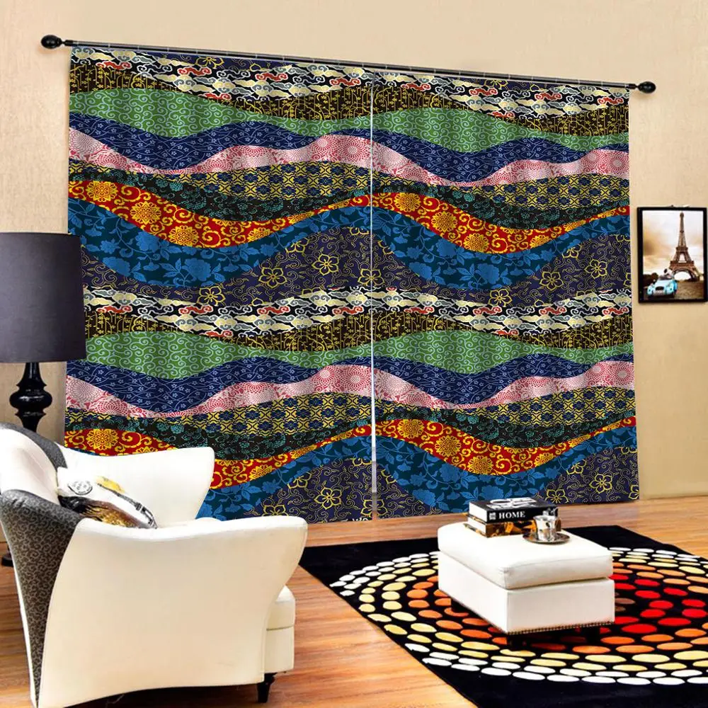 Классический Европейский геометрический синий узор занавеска цифровая печать