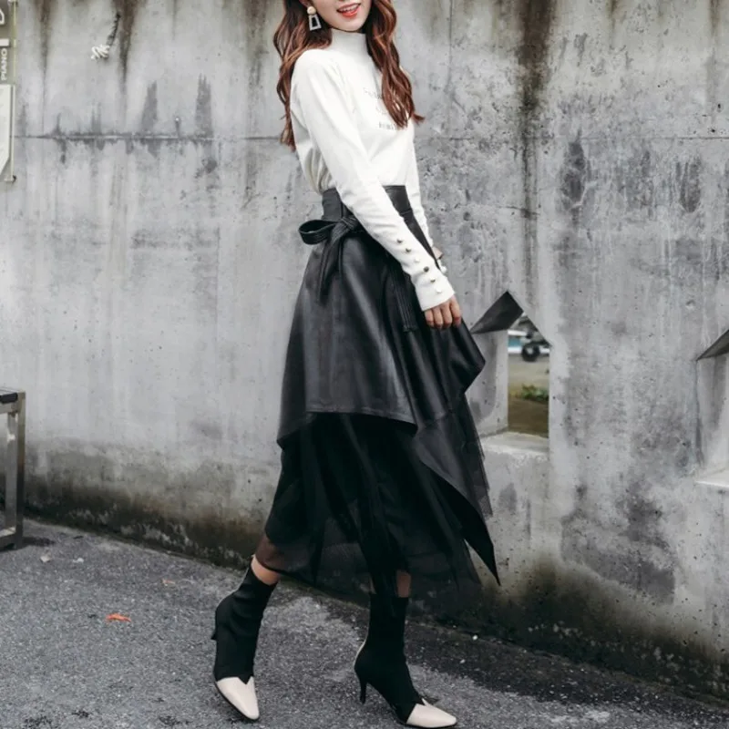 Новинка 2020 дизайнерская женская юбка из натуральной кожи Осень-зима Женская выше