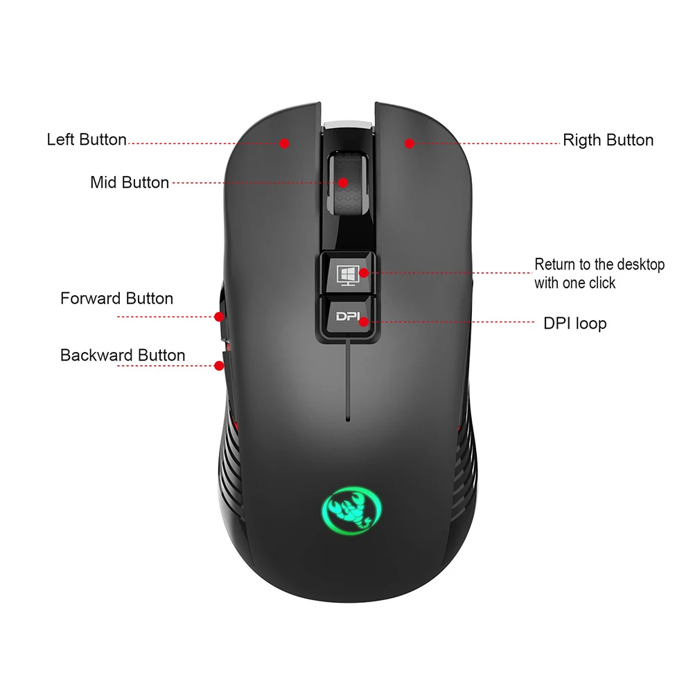 VicTsing 2 4G USB аккумуляторная игровая мышь 3600DPI 4 уровня регулировки DPI 8 кнопок