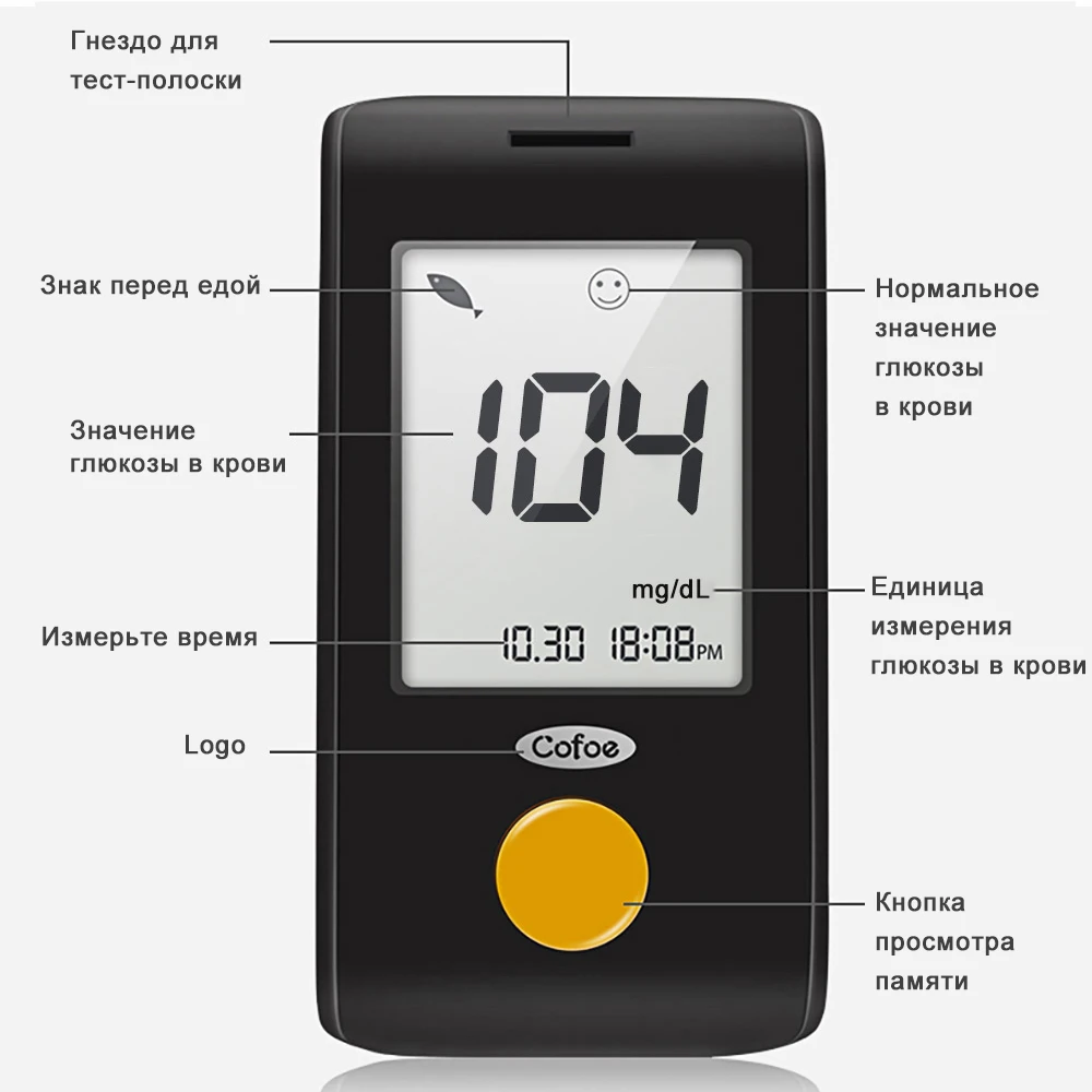 Глюкометр Cofoe мг/дл для измерения уровня сахара в крови при диабете 50/100