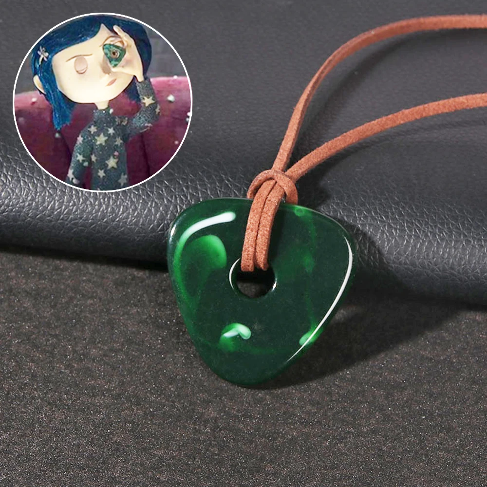 Ожерелье с подвеской из фильма Коралина чокер зеленым камнем веревочная цепочка