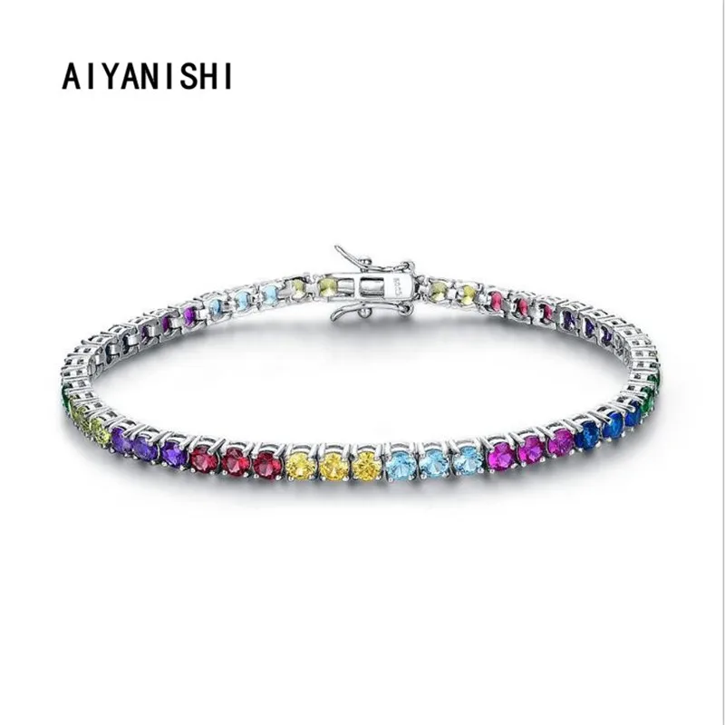 

AIYANISHI 925 Sterling Silver Tennis Bracelets for Women Colorful Sona Diamond Bracelets Sona Diamond Women Wedding Girls Gifts