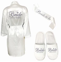 parartdiy 3pc set of bride to be satin short robe bride slippers bridal sash peignoir femme bridal party 2019 bride to be gifts