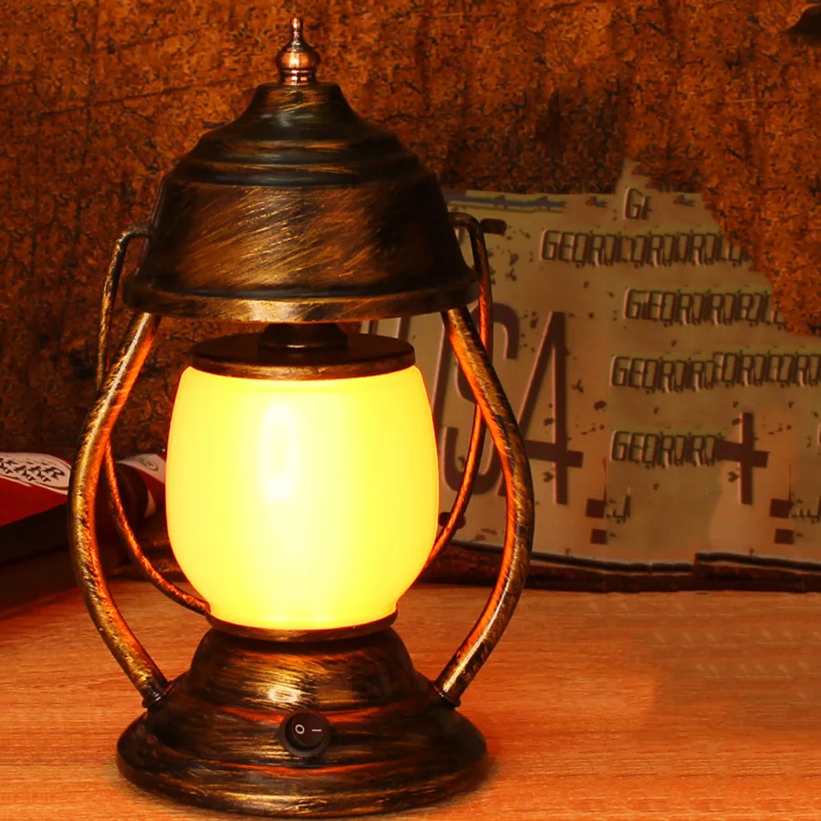 

Vintage Kerosene Lantern Table Lamp Led Hanging Flickering Flame Light Cafe Bar Restaurant Desktop Lamp Bedroom Atmosphere Lamp