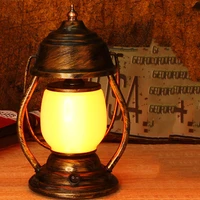 vintage kerosene lantern table lamp led hanging flickering flame light cafe bar restaurant desktop lamp bedroom atmosphere lamp
