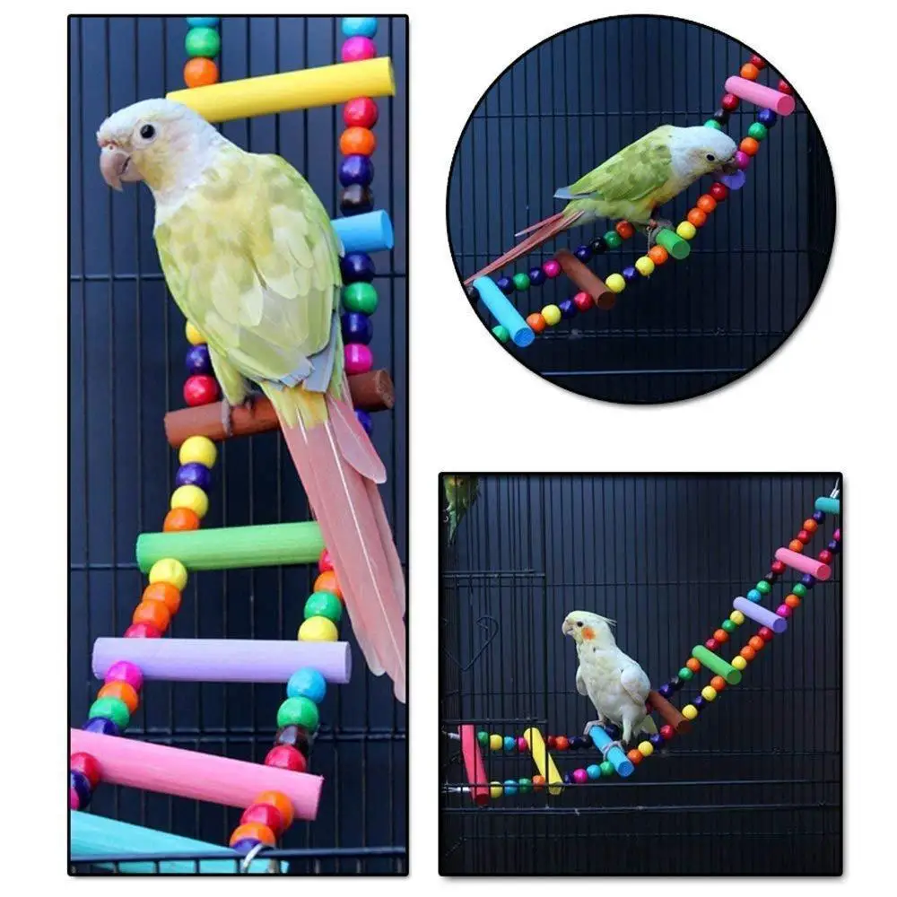 

Pet Toy Colorful Wooden Bead Climbing Ladder Parrot Toy Rotating Ladder For Parrot Birds
