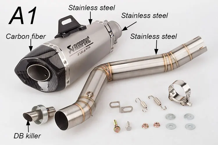 Akrapovic выхлопная труба мотоцикла из углеродного волокна Бенелли Akrapovic выхлопная средняя секция с DB killer для TRK502 ZX10 Z900 - Цвет: A1