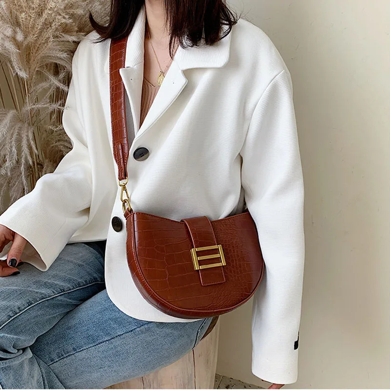 Женская сумка модное женское седло Крокодиловая молния мягкая однотонная новая