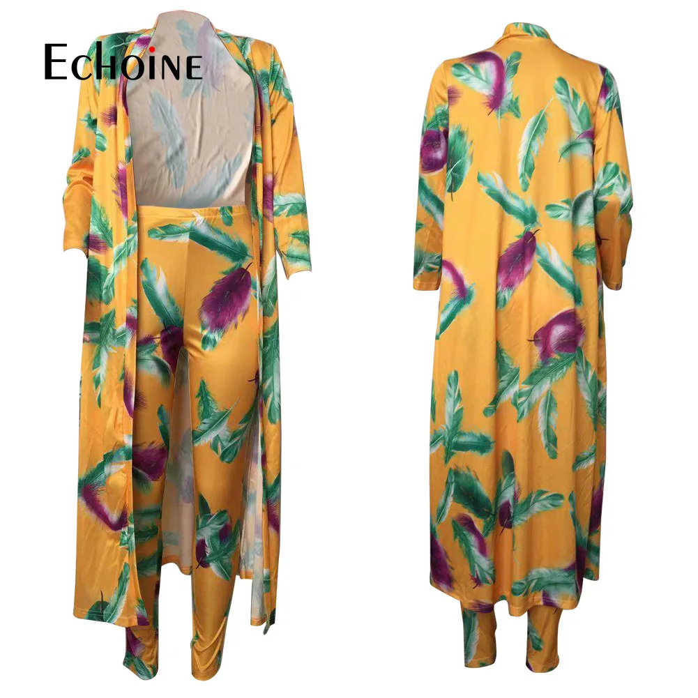 

Echoine Women autumn winter Multicolor print set long-sleeved jacket cloak & Sporty Leggings Elegant Party two piece set Outfit