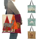 На зиму с изображением животных, котов; Принт с лосем; Сумки женская сумка в стиле Бохо Рождественский олень; Снежинка с принтом большие сумки для покупок многоразовые B13106