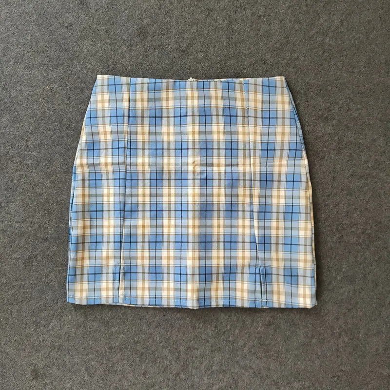 

Summer Harajuku Plaid Pencil Skirts Womens High Waist Mini Skirts Lining With Shorts 2020 korean Vintage Sexy Skirt