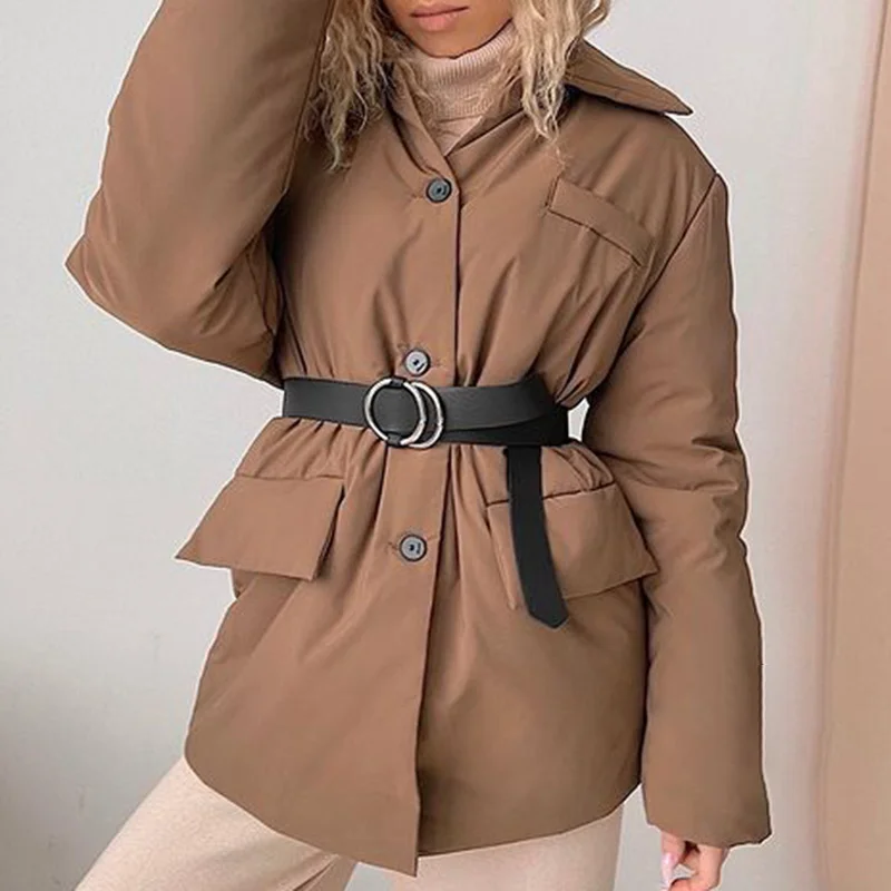 

RR Spring Autumn Thin Parkas Women Fashion Buttons Turn Down Collar Coats Women Elegant Casual Cotton Jackets Female Ladies