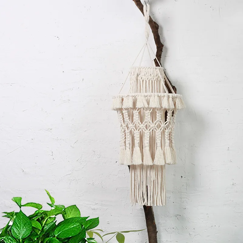 

Макраме подвесной светильник украшение ручной вязки абажур для гостиной Свадебный Декоративный абажур с кисточками гобелен декор в стиле бохо