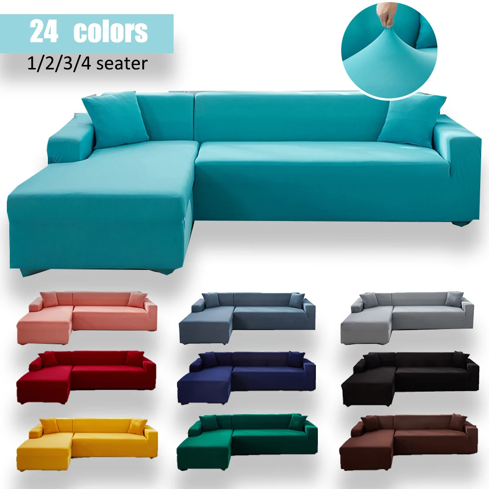 Funda elástica para sofá, cubierta de Color sólido azul cielo para sala de estar, tapicería de muebles en forma de L, protección de sofá de 1, 2 y 3 plazas