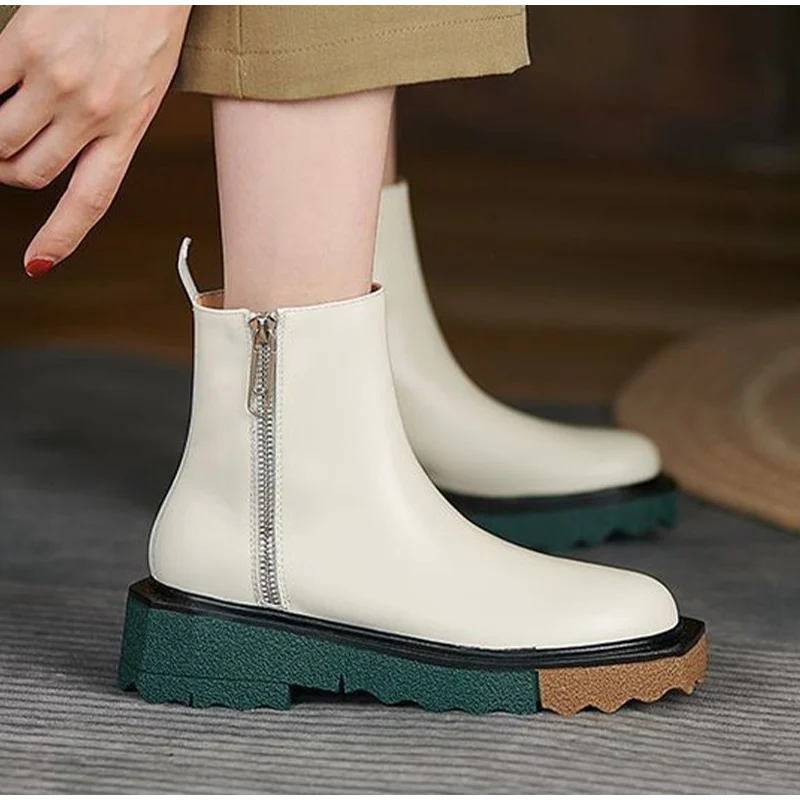 

Женские ботинки из ПУ кожи, на молнии, до щиколотки, на толстой подошве, разные цвета, короткие ботинки, Повседневная Удобная женская обувь, Н...