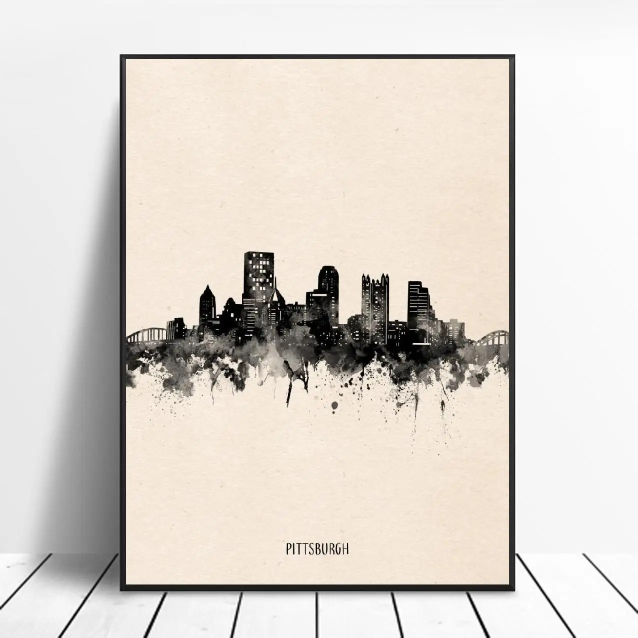 

Город Питтсбург с черными чернилами со стильным абстрактным изображением, холст картина настенные картины печать на холсте домашний Декор ...