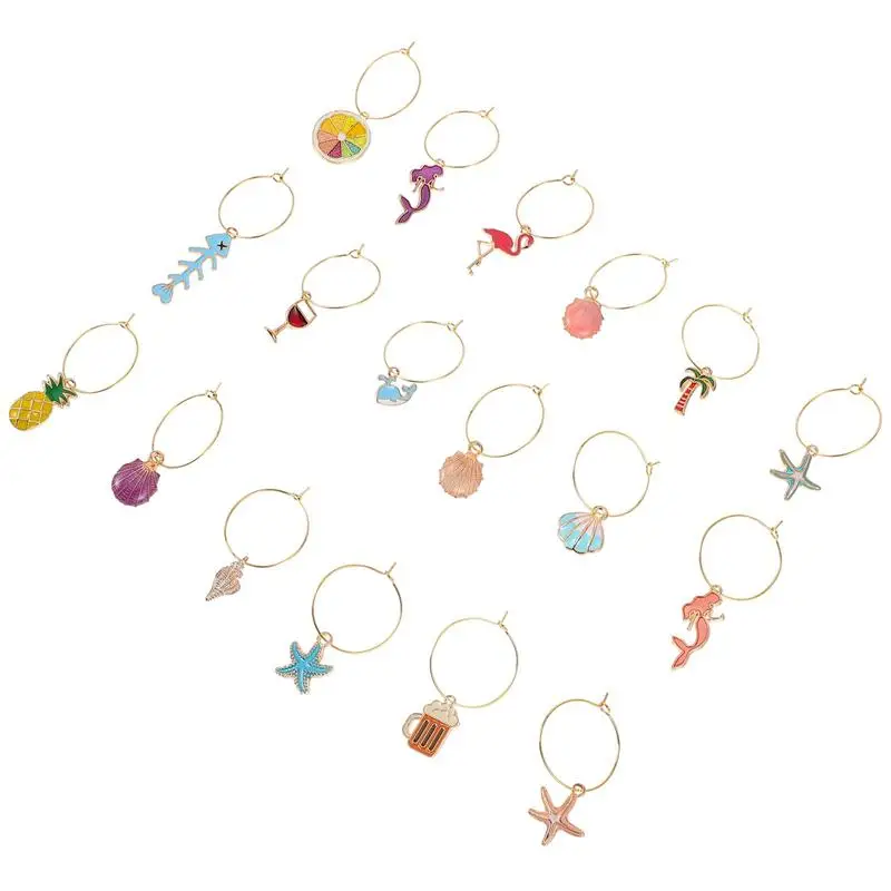 Anillos de dijes para copa de vino de fiesta, 18 piezas, marcadores para bebidas de vidrio, etiquetas (colores surtidos)-0