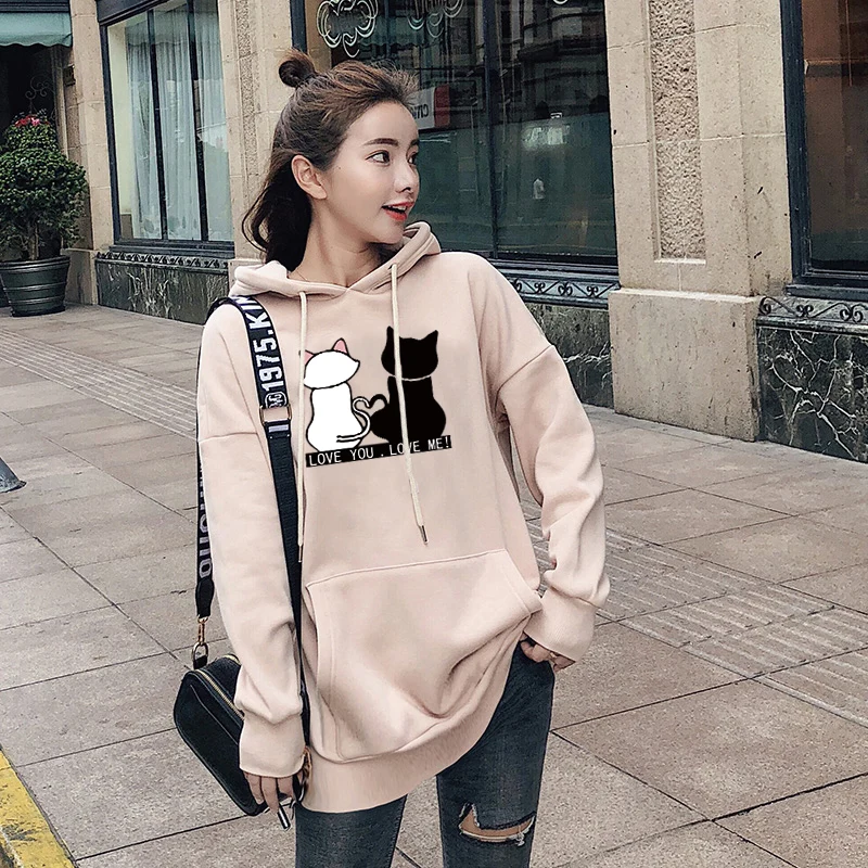 Hoodies oversized print Kangaroo Pocket Sweatshirts Hooded Harajuku Spring Casual Vintage Korean Pullovers Women sweetshirts