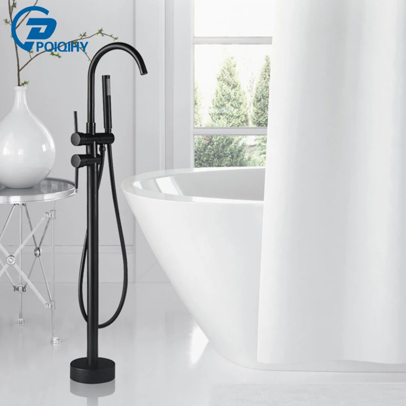 

POIQIHY Matte Black Floor Mounted Bathtub Shower Faucet Dual Handle Freestanding Swivel Spout Faucet Clawfoot Bathtub Mixer Tap