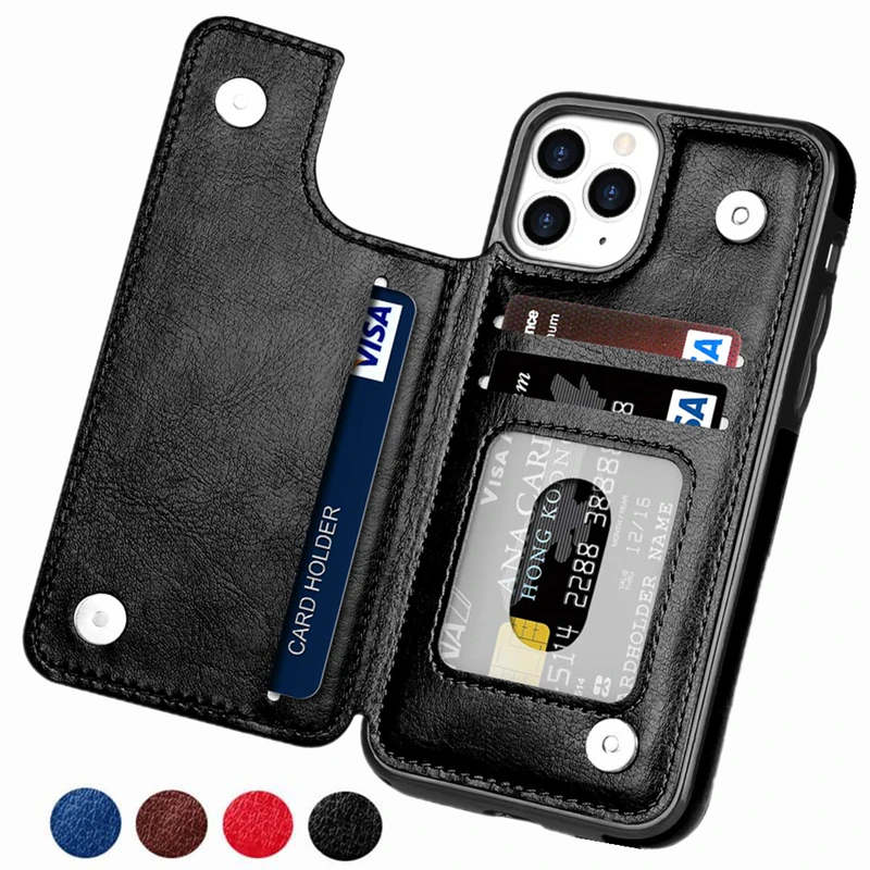 Business Wallet Case For iPhone 14 13 12 11 Pro Max 7 8 Plus Mini SE XR XS Max X Retro Flip Leather Card Holder Phone Cover