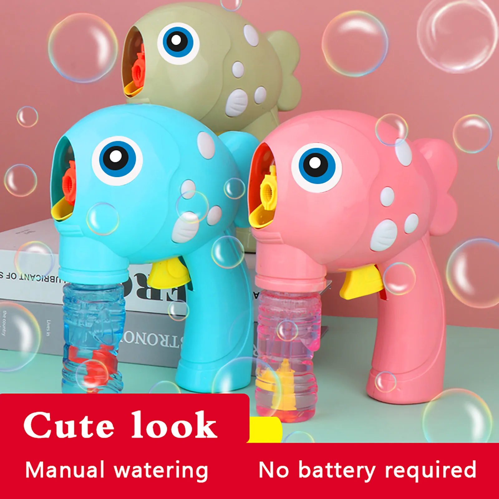 

Cartoon fish bubble machine outdoor sports toys cute bubble inertia manual bubble blowing machine 100ML bubble gun toy T10