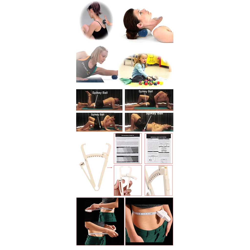 Footful Massage Ball Stimulate the Blood Circulation Muscles Relieve Tension+Body Tape Measure+Body Tester Caliper | Спорт и