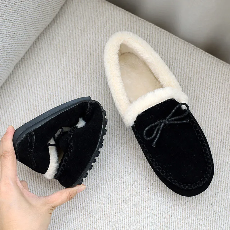 

Outdoor Leisure Women Concise Footwear 2021 New Winter Women's Flat Shoes Butterfly Knot Flock Solid Ladies Shoe Comfortable