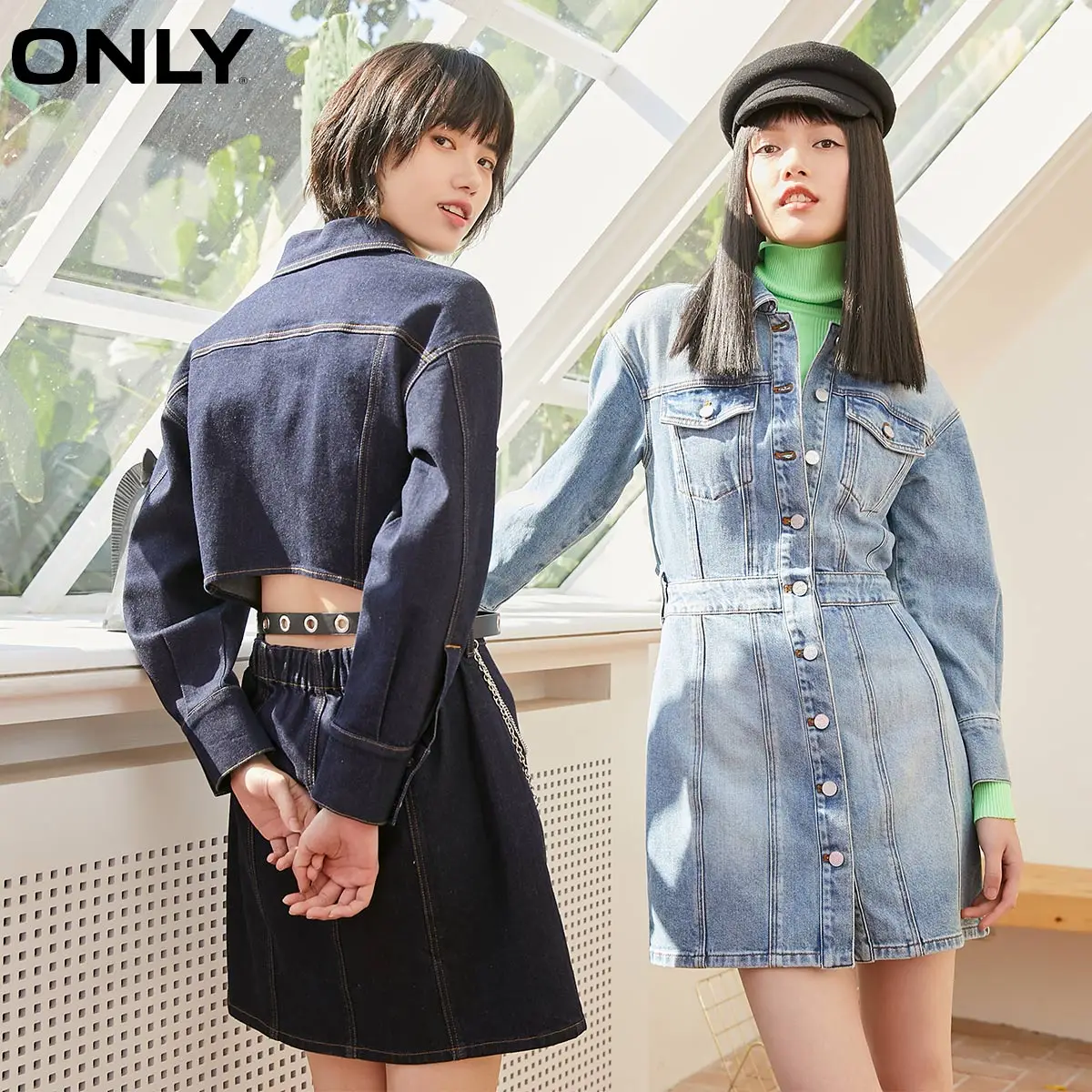 

ONLY spring fashion long-sleeved short waist denim shirt dress women | 121142007