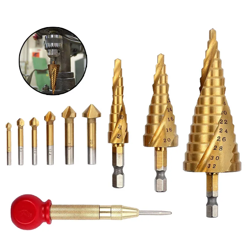 10 шт./компл. набор сверл HSS спиральные рифленые ступенчатые сверла зенковочный