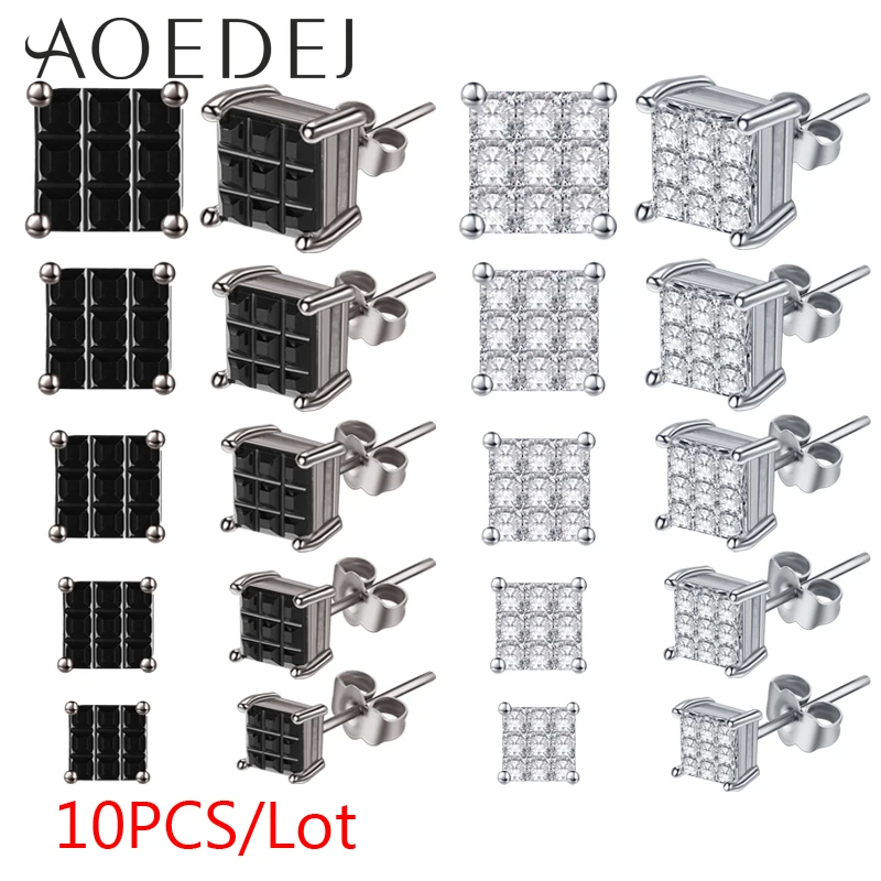 

AOEDEJ 10pcs/Lot 20g Stainless Steel Stud Earring for Women Men Crystal Square Ear Studs Tragus Cartilage Helix Piercing 4-8MM