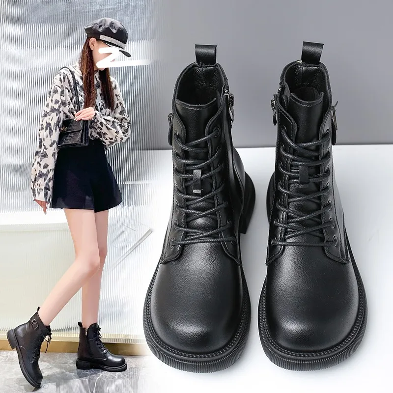 

British Style Retro Thin Tie Martin Boots Women's Winter 2021 New Wild Muffin Thick-soled Fried Street Boots.
