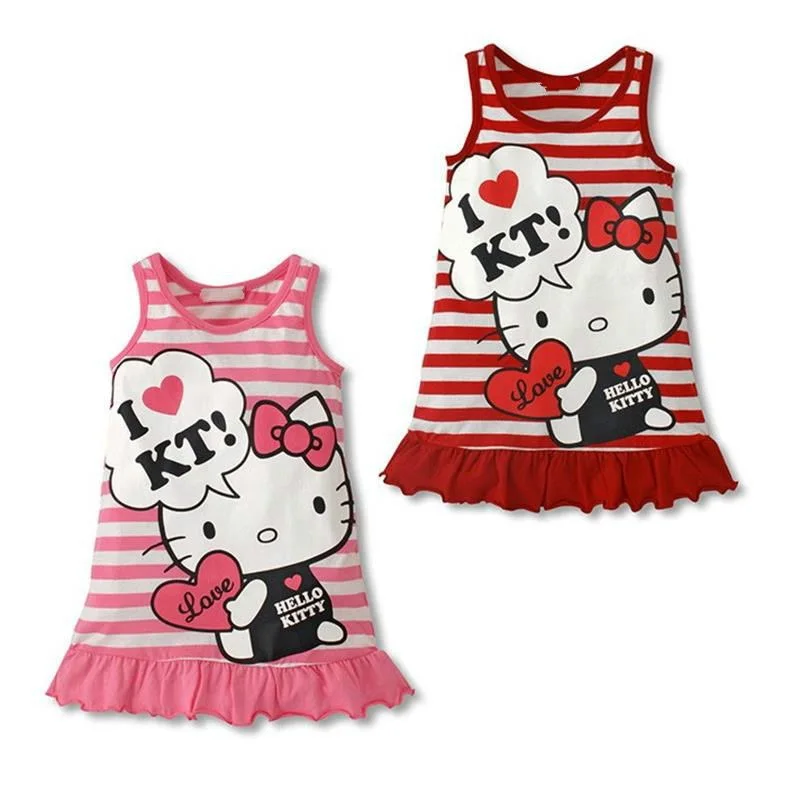 Летнее платье для девочек милая детская одежда Hello Kity с мультяшным рисунком