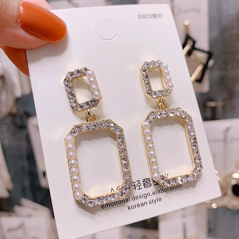 Серебряные иглы длинные женские серьги с жемчугом модные темперамент простые анти-аллергические серьги летние индивидуальные сетчатые украшения - Окраска металла: 1.79