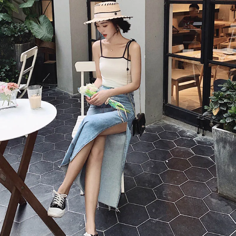 Женская длинная джинсовая юбка повседневная средней длины на пуговицах с