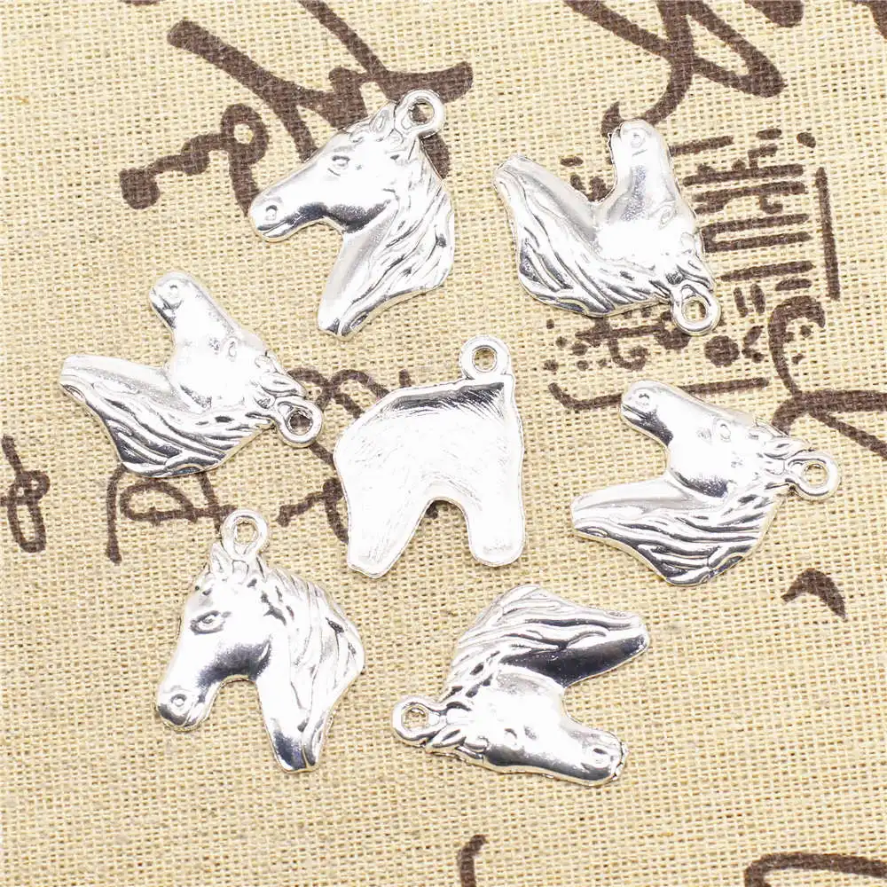 

For Jewelri Make 23x30mm Horse Head Charms Antique Silver Color 5pcs