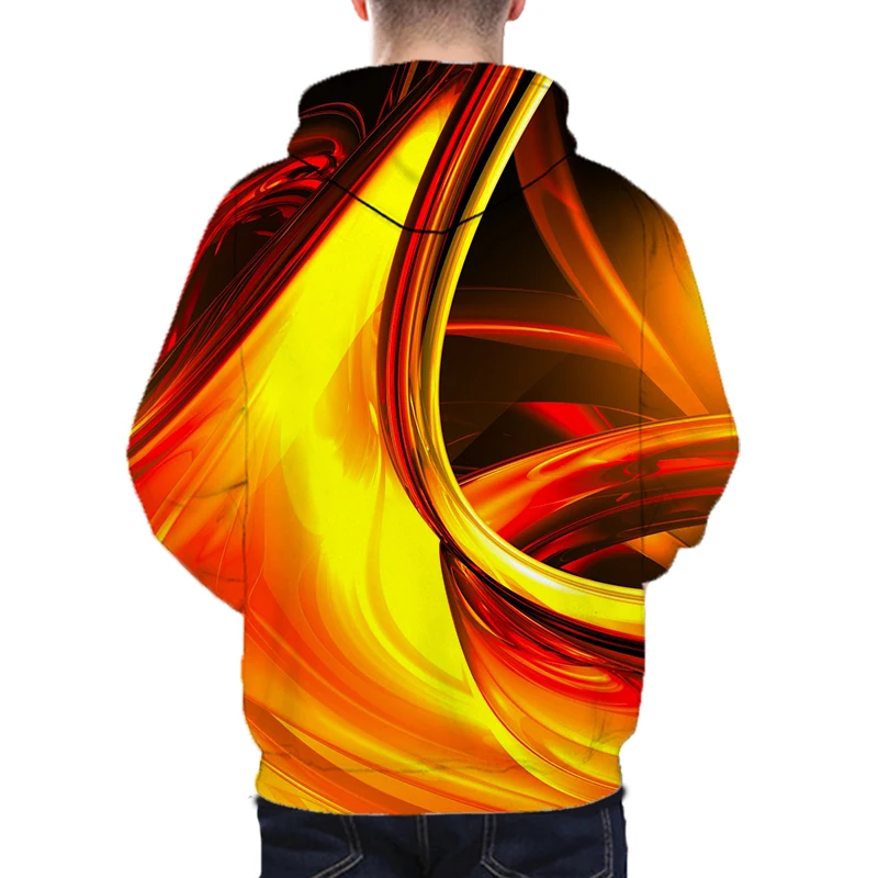 

Autumn and Winter Men's Round Neck Drawstring Hooded Long-sleeved Funny 3D Abstract Line Three-dimensional Print Hoodies