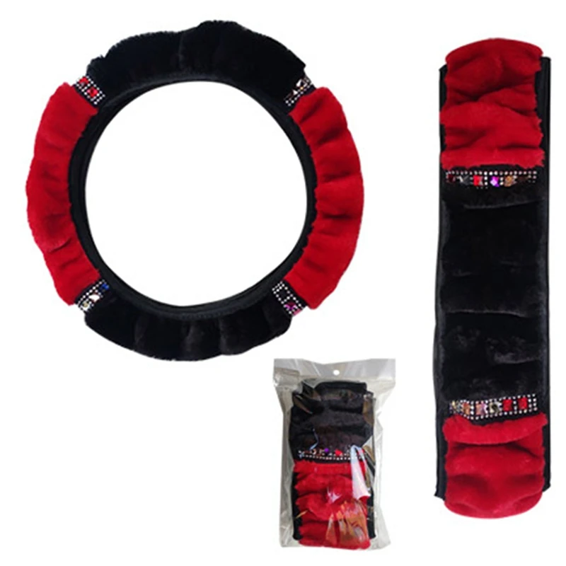 

37/38CM Diameter Universal Car Steering Wheel Cover Soft Plush Rhinestone Steering Cover Car Styling Auto Interior For SUV Truck