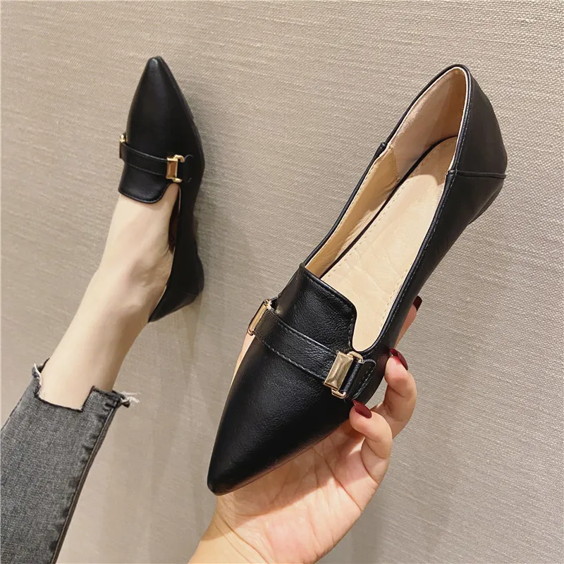 

Spring Soft Leather Slip On Pointed Toe Shallow Casual Shoes Women Loafers Female Comfort Ballet Flats Femmes Chaussures Balck