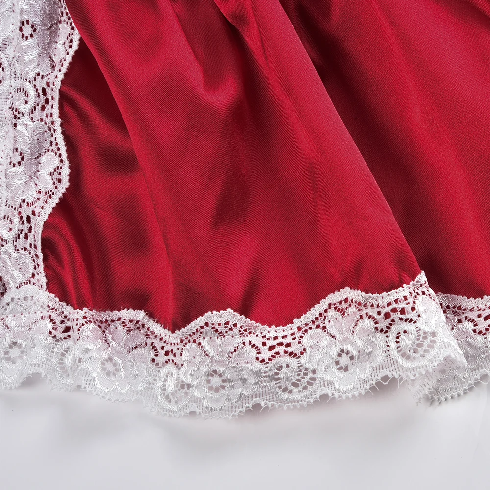 Красная женская пижама Сексуальный Атласный пижамный комплект кружевной топ на