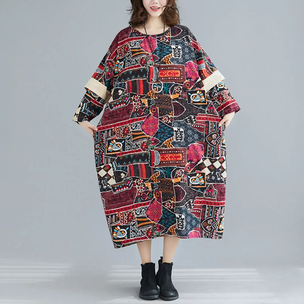 Женское платье в стиле ретро весеннее из хлопка и льна этническом с двойным