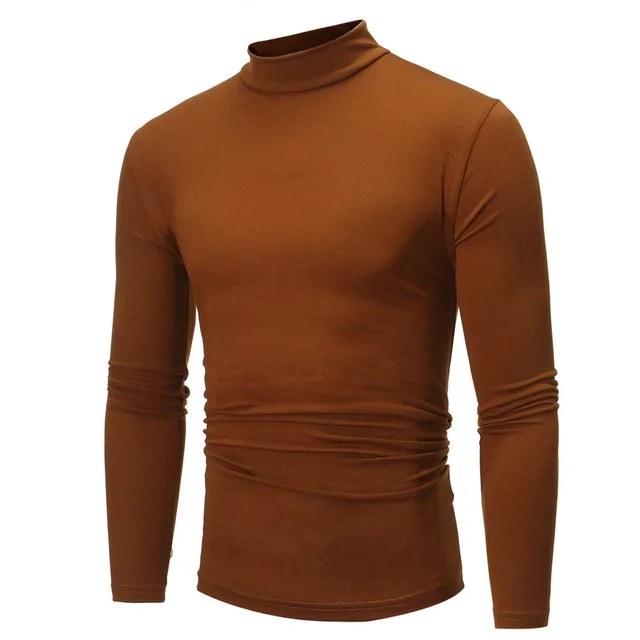 

2021 new autumn and winter men's short-sleeved T-shirt, turtleneck, long-sleeved, solid color, novelty