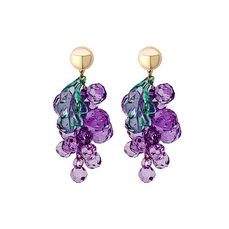 

Acrylic Purple Grape Bunch Fruit Earrings Accessory Jewelry