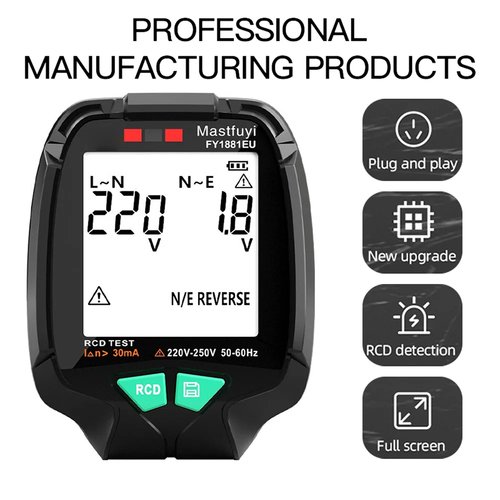 FUYI Digital Smart Socket Tester Ground Zero AC Voltage Detector US/UK/EU Plug 30V-250V RCD GFCI Polarity Phase Check | Инструменты