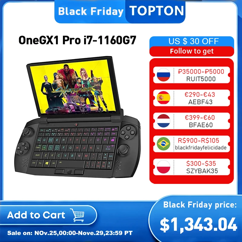 

OneGX1 Pro Mini Gaming Laptop 7 inch Notebook Computer Tiger Lake Intel I7-1160G7 16G RAM 512G/1T Thunderbolt 4 WiFi6 LTE 4G/5G