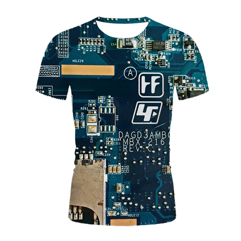 

New explosions summer comfortable fashion circuit board men's T-shirt 2021 new casual loose round neck short sleeve T-shirt